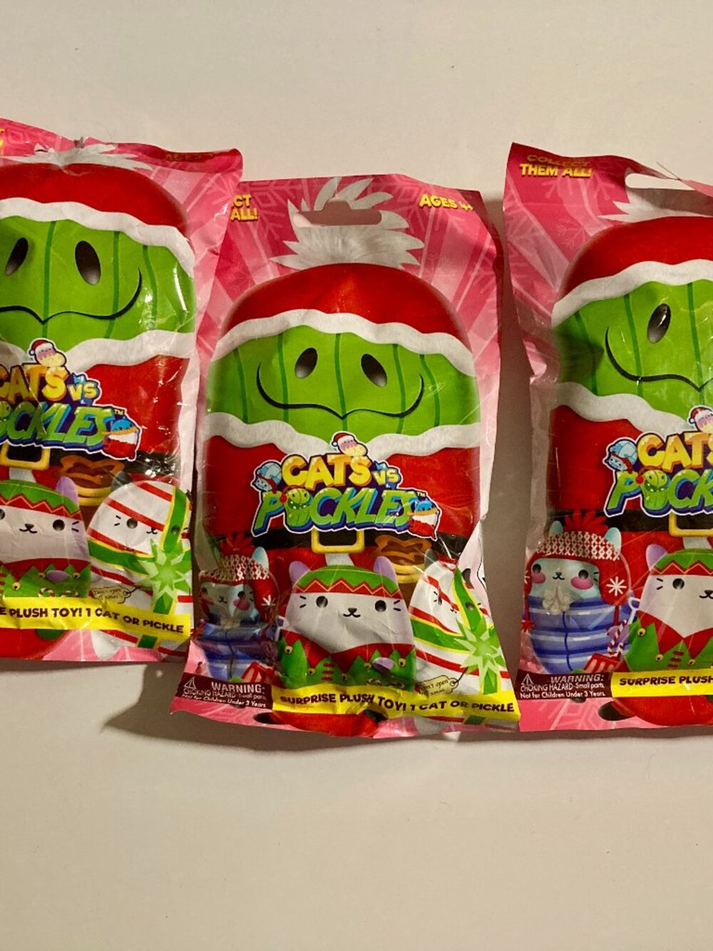 Cats vs. Pickles Christmas Plush Blind Bags UNOPENED Set of 3